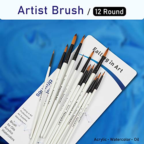 Falling in Art 12 PCS Professional Round Paint Brushes Set - size: 12 Pcs Round Nylon