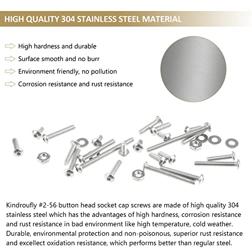 252 Pieces #2-56 x 3/16", 1/4", 5/16", 3/8", 1/2", 5/8", 3/4", 1", Button Head Socket Cap Screws Nuts Washers Assortment Kit, 304 Stainless Steel, Fully Machine Thread - size: #2-56, style: Button Head