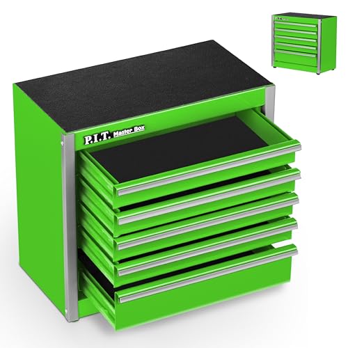 P.I.T. Mini Tool Box,Small Metal Toolbox Organizer with 5 Drawers,Green | 8.6"W X 4.6"D Cute Size,Q235 Steel,Magnetic Locking Mechanism,PVC Drawer Liners - color: Green, size: 5-Drawer