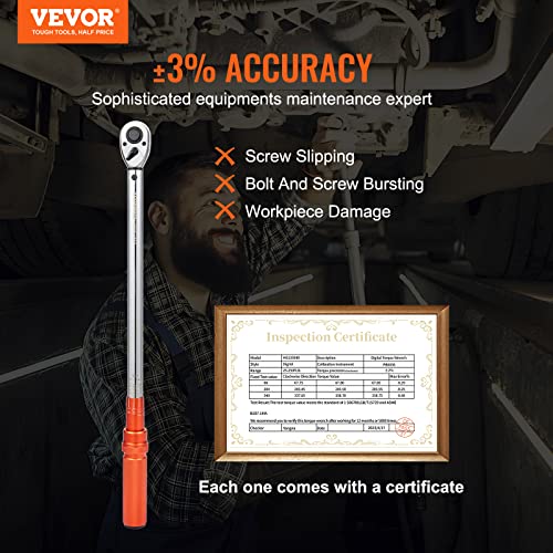 VEVOR 1/2-inch Drive Click Torque Wrench 25-250ft.lb/34-340n.m, Dual-Direction Adjustable Torque Wrench Set with Mechanical Dual Range Scales and Adapters Extension Rod - size: 1/2" 4 PCS