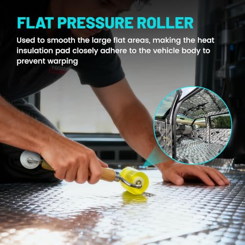 NuIth 2-in-1 Auto Car Audio Sound Deadening Application Rolling Wheel Roller, PU Sound Deadening Mats Roller W/Bearings + POM V-Shape Roller Head, Heat Abatement Mat Wallpaper Deadener Seam Roller - style: 2-IN-1Flat Seam Roller+V-Shape Roller
