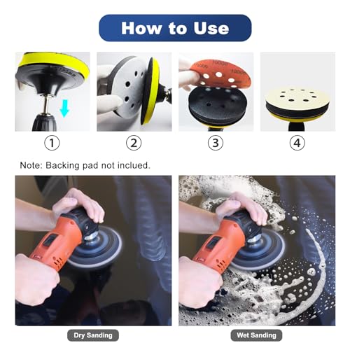 101PCS 5 inch Sanding Discs, 8 Holes Hook & Loop Wet Dry Sandpaper Orbital Sander Pads 80 180 240 400 600 800 1000 1500 2000 3000 Grit with Foam Pad, Sandpaper Assortment for Car Wood Metal - style: 101PCS