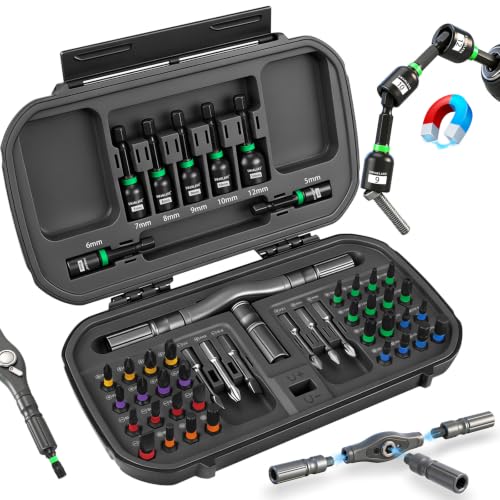 46 in 1 Magnetic Ratchet Screwdriver Set, Multi-Bit Screwdriver Kit, Nut Driver Set, Detachable Ratchet Handle with Storage Case, Repair Tool Kit for Furniture, Computer, Bicycle - style: 46-in-1 Screwdriver Set