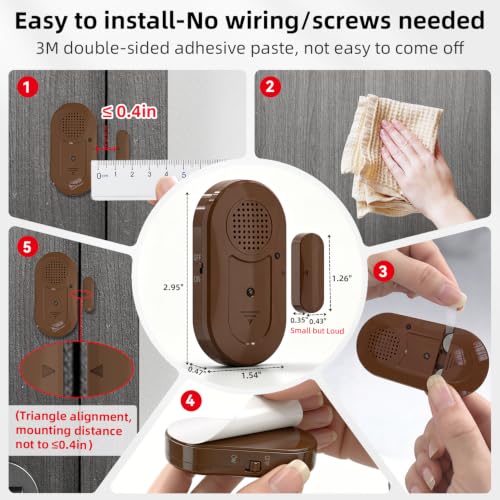 Sanjie Door Window Alarm Sensors, 5 Pack, 125dB, Volume Control - color: Brown