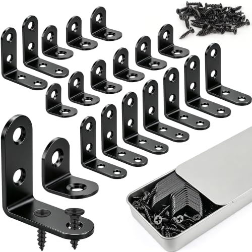 20PCS L Bracket Corner Brace, 2 Sizes Black Stainless Steel Corner Brackets