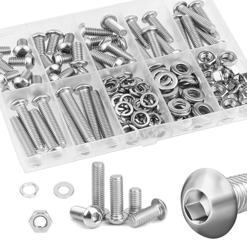 370pcs M4 Stainless Steel Screw Kit - Button Head Socket Cap Screws Bolts Washers Nuts (M4 x 6mm, 8mm, 12mm, 16mm, 20mm, 25mm, 30mm) - size: M4, style: Button Head Screws