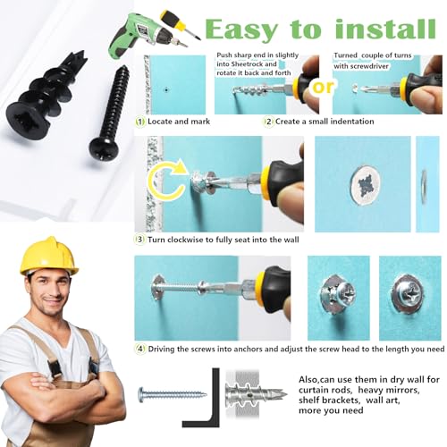 20Pcs Black Metal Self-Drilling Wall Anchors and Screws for Drywall - size: Black Metal