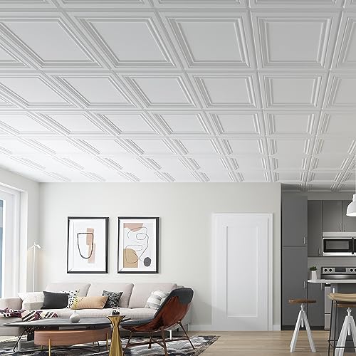 Art3d PVC Ceiling Tiles, 3D Plastic Sheet in White, 2 x 2 ft, 12-Pack - color: White 1, size: 24"x24"