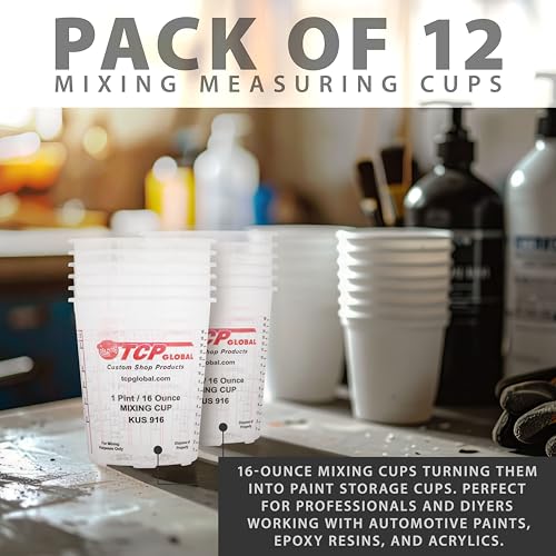 Custom Shop Paint Mixing Cups, 16-Ounce, 12 Pack, Plastic Measuring Cups - color: Cups - Pack of 12