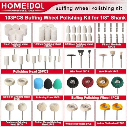 103PCS Polishing Kit for Dremel Buffing Wheels 1/8" Shank Polishing Bits - style: 103PCS Buffing Wheels