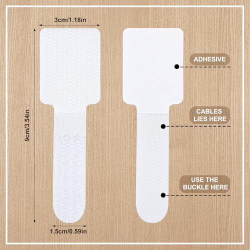 100 Pcs Cable Management Under Desk, Hook and Loop Cable Straps, White - color: White