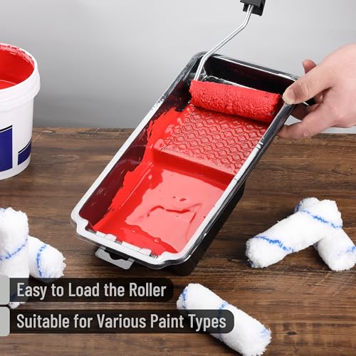 Bates- 4 Inch Paint Tray Set, 22 pcs, 1x 4 Inch Paint Roller Tray, 20x Disposable Plastic Liners & 1x Roller Frame