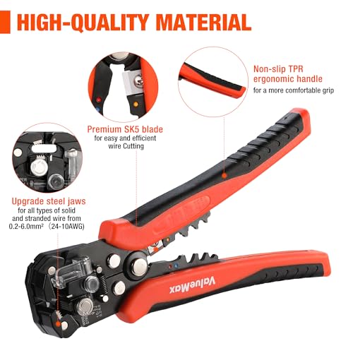 ValueMax 266PCS Wire Stripper Tool Kit, Self-adjusting 8" Automatic Wire Stripping Tool for AWG 10-24, 3-in-1 Automatic Wire Stripper/Cutter/Crimper, Universal Wire strippers for Electrical Work
