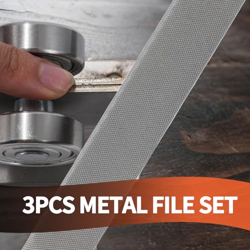 KUZURYU 3-Piece File Set for Metal | Includes Flat/Half-Round/Round | T12 High Carbon Steel Files | 8" Rasp Kit for Home Repair, Workshop & Industrial Use - size: Metal File - 3 pcs
