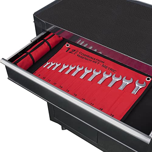 12-Piece Metric Combination Wrench Set in Roll-up Pouch, Non-Skip Sizes 8mm - 19mm | Chrome Vanadium Steel with Mirror Finish | Ideal for General Household, Garage Workshop, Auto Repairs and Much More - size: 12-Piece Metric Set