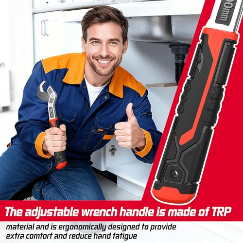 Pipe Wrench Set, 6” 8” 10” 12” Self Adjusting Wrench 4-Piece Plumbing Tools for 0.27“-1.7”/7-43mm Standard Nuts, Irregular Nuts, Pipes Use