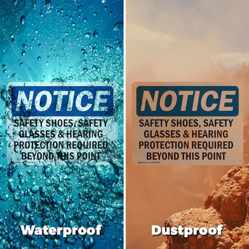 (2 Pack) Safety Shoes Safety Glasses & Hearing Protection OSHA Notice Sign 10 Inch X 7 Inch Vinyl Label Decal Sticker Weather Resistant, UV Protected for Workplace, Business, and Construction Site, Made in the USA - size: 10 Inch X 7 Inch, style: Vinyl De