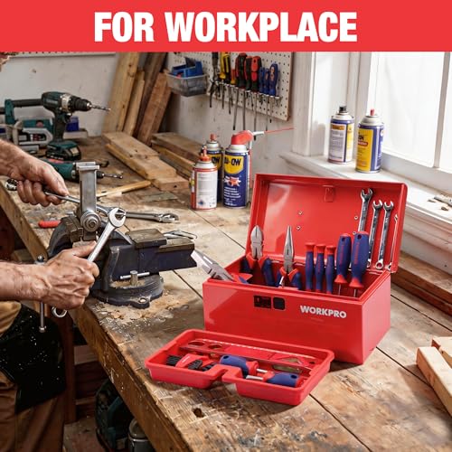 WORKPRO 10.8" Mini Metal Tool Box with Removable Tray - color: Red