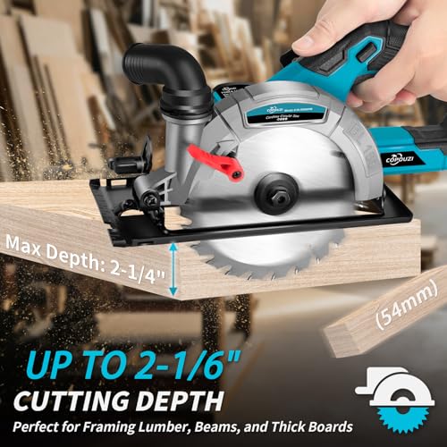 6" Cordless Circular Saw, Sierra Circular Inalambrica with 2 x 6.0Ah Battery, 7000RPM Brushless Handheld Circle Saw with 3 Blade, Max Cutting Depth 2-1/6"(90°), 1-1/4"(45°) for Wood Metal PVC