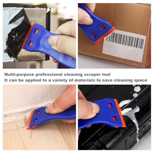 4 PCS Plastic Razor Blade Scraper and 120 PCS Plastic Razor Blades, Cleaning Scraper Tool for Remover, Adhesive, Stickers, Decals, Glass, Labels, Cars Windows