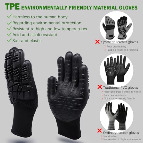 Pro-Grade TPE Anti-Vibration Non-Slip Gloves, Heavy Duty Work Gloves, Reinforced Grip for Construction/Machinery - color: Shockproof-xl
