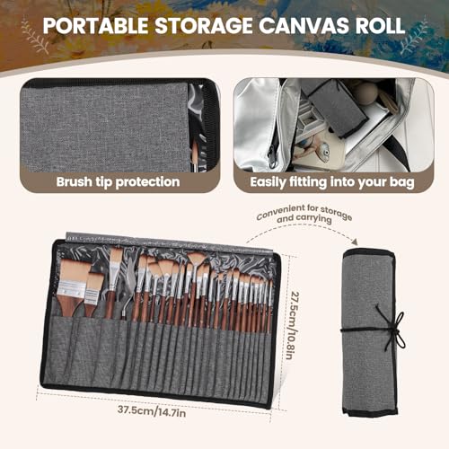 26pcs Paint Brush Set, with Palette Scraper and Canvas Roll