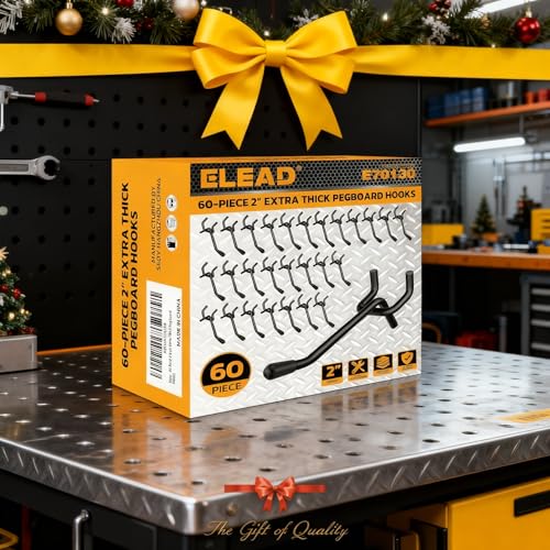 ELEAD 60-Piece 2 Inch Extra Thick Pegboard Hooks, Heavy Duty Peg Board Organizer Accessories, Peg Board Tool Hangers Fit for 1/4" Pegboard Hanging Tools Garage, Workshop, and Craft Storage - style: 60-Piece 2 Inch extra thick