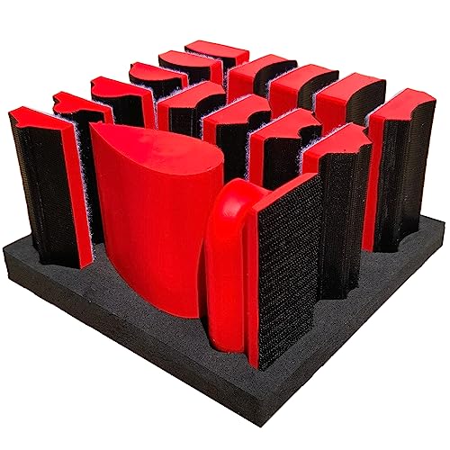 16-Piece Contoured Profile Hand Sanding Block Set with Hook and Loop Interchangeable Assorted Shapes Interchangeable Assorted Convex & Concave Shapes for Woodworking Furniture, Auto Paint and Crafts