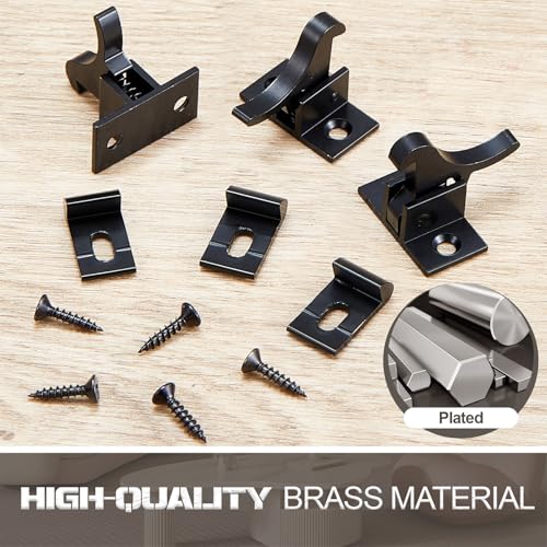Lounsweer 16 Pcs Brass Heavy Duty Cabinet Door Latch Cabinet Closets Door Elbow Latch with Mounting Screws Hardware for Bedroom Bathroom Window Catch(Black) - color: Black