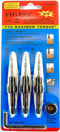 FTG USA #6 (9/64") Wood Countersink Drill Bit 3-Pc Set with 3/8" Depth Stop - size: #6, style: 3 Pc with Depth Stop