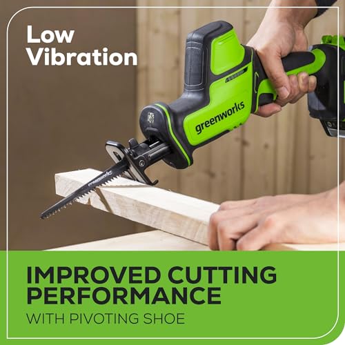 Greenworks 24V Brushless 1" Compact One-Handed Reciprocating Saw (3,000 SPM), Cordless Powered Variable Speed Recip Saw, Battery Not Included - size: Brushless 1" One-Handed Recip Saw, style: Tool Only