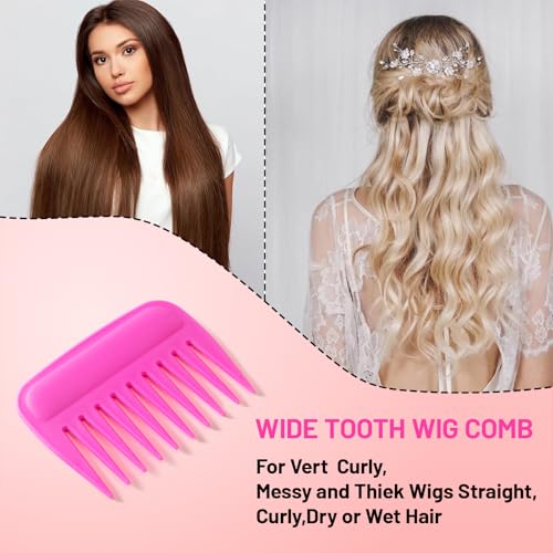 SIMPOR 3 PCS Wig Brush Comb Set, Hair Wig Comb Set for Synthetic, Professional Extension Loop Brush 3 Row Wire Brushes for Human and Synthetic Hair - color: Pink