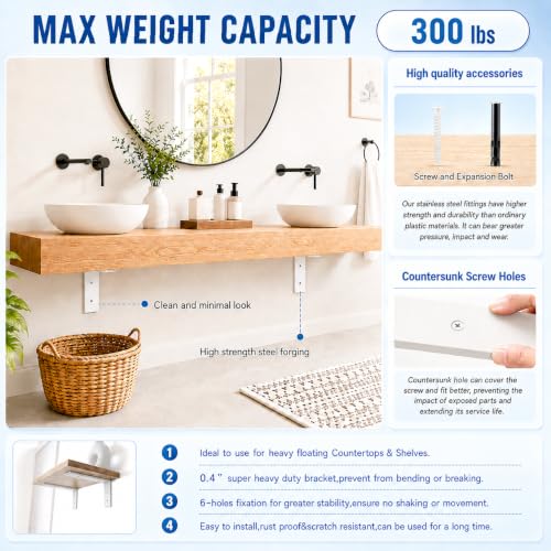 WINKER Countertop Support Bracket 2 Pack Heavy Duty 3/8" Thick Hidden L Shelf Bracket 12" x 6" x 2.5" Metal Corbels for Quartz/Granite/Wood/Concrete/Laminate Countertops, White - size: 12″x6″x2.5″-3/8" thick, style: White-2Pack