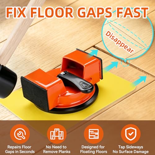 Floor Gap Fixer Tool,Heavy Duty 90° Striking Surface Floor Suction Cup Tool with Slot Cutter and Silicone Pad & Rubber Mallet for Repair Laminate Vinyl Hardwood Flooring - size: 90° Striking Surface