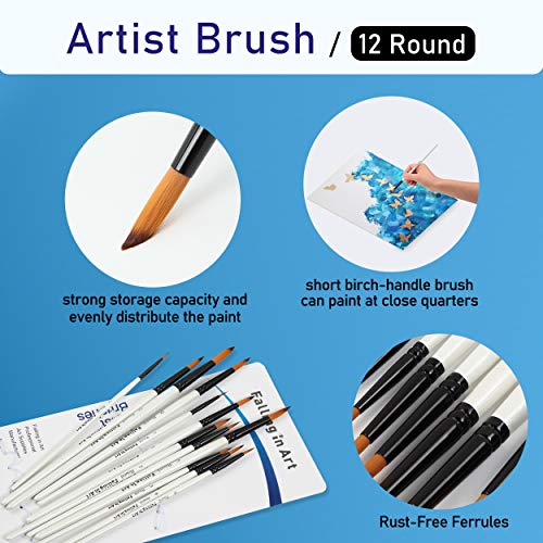 Falling in Art 12 PCS Professional Round Paint Brushes Set - size: 12 Pcs Round Nylon