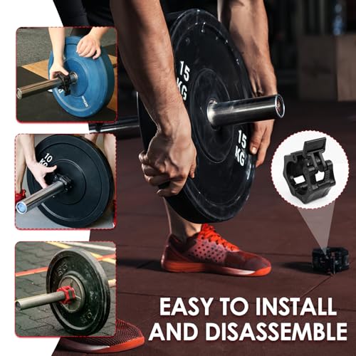 4 Pack Barbell Clamps Collars, 2" Quick Release Weight Clips Fit Olympic Barbell, Heavy Duty Locking Bar Clips for Weightlifting Workout Training Gym Athletes Fitness Enthusiasts (2 Black 2 Red)