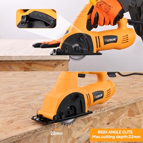 Hoteche 3-3/8-Inch Mini Circular Saw 5A Multifunctional Portable Saw with 3pcs Blades for Metal, Wood and Tile Cutting - size: 3-3/8-Inch 600W