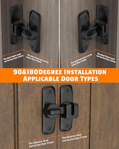 90/180 Degree Barn Door Latch Lock with Spacer, Black, 1 Pack - color: Black-1Pc
