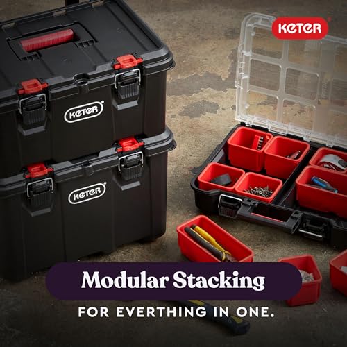 Keter Stack N Rolling Tool Box Modular Storage System 3 Piece - color: Black/Red, size: 3PC System