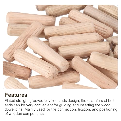 uxcell Wooden Dowel Pins 30pcs 8x30mm(0.31"x1.18") Fluted Beveled Ends Wood Dowel Pegs Dried Hardwood for Woodworking Furniture Shelf - size: 8x30mm(0.31"x1.18")