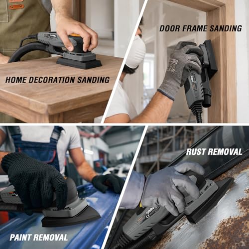 2-in-1 Detail Sander & Palm Sander, Brushless Electric Orbital Sander with 4000-10000 OPM, Dust Collection, 20PCS Sandpapers for Woodworking & Tight Spaces, Ergonomic Symmetrical Design
