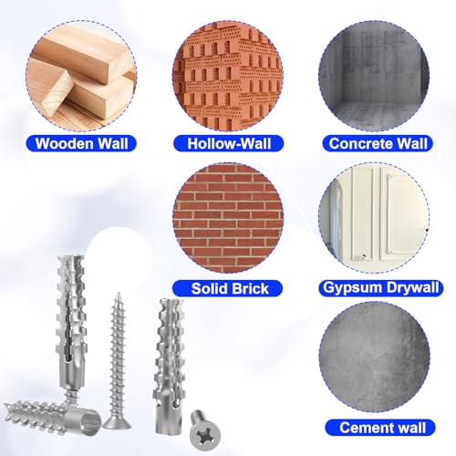 60 Pcs M6 Metal Anchors with Screws, Tree Shaped Steel Hollow Wall Anchor Metal Expansion Anchors for Drywall Expansion Bolt for Drywall Loose Hinge Hole Repair Kit for Concrete and Plaster Wall