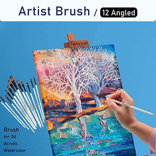 Falling in Art 12 PCS Professional Angled Paint Brushes Set - size: 12 Pcs Angled Nylon