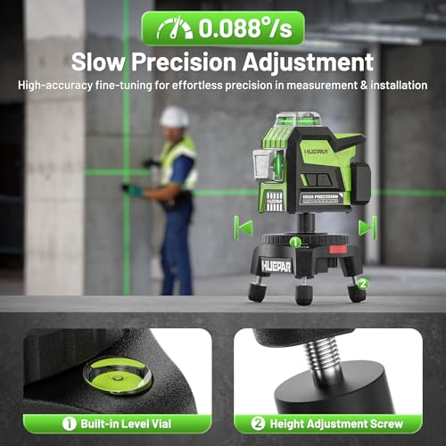 Huepar Electric Rotating Base for Laser Level – Remote Control, Dual-Speed 0.088°/s Fine Adjustment, Adjustable Tripod Legs, 5/8"-11 Thread with 1/4"-20 Adapter, 360° Motorized Turntable