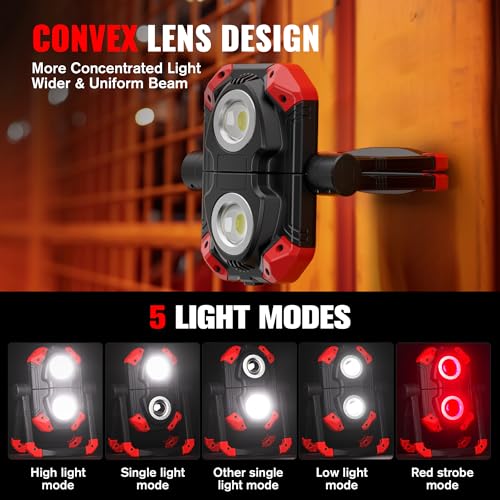 Adelante Rechargeable Work Lights 2 Pack, 2500LM, Magnetic Base, 360° Stand