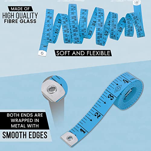 Flexible Tape Measure Pack of 2, Accurate Dual Scale Standard & Metric Measurements Tape,Soft Measuring Tape for Body, Weight Loss Sewing Tailor Craft Ruler 150cm/60 inch - color: Blue / 2 Pack