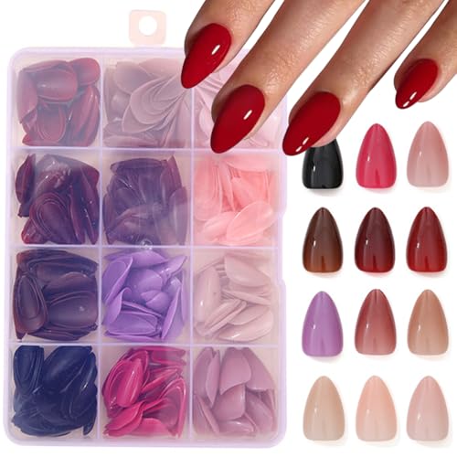 360Pcs Press On Nails Short Almond Fake Nails Press Ons Set Solid Color False Nails Full Cover Acrylic Glue on Nails Reusable Glossy Artificial Nail Kit for Women Girls Manicure 12 Color - color: A001