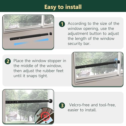 WooFog Adjustable Window Security Bars Vertical, Heavy Duty Sliding Patio Glass Door Lock Bar with Rubber Feet, 17-32 inch Window Safety Stopper for Up and Down Windows -Black 4 PCS Patented - size: 17" to 32" Black-4 PCS