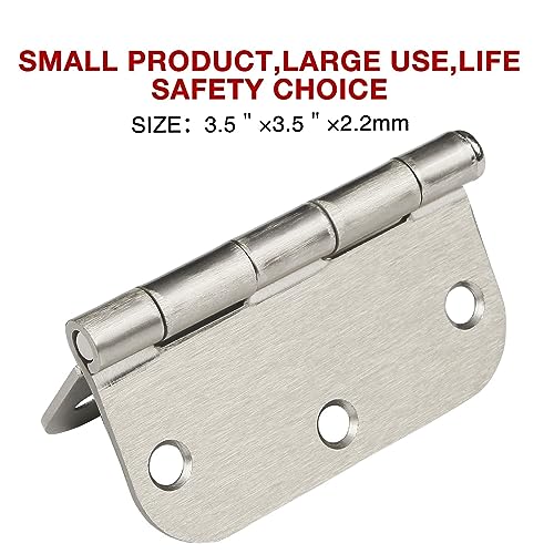 TDCHINGES Rounded Door Hinges Brushed Nickel 3.5" x 3 1/2 Inch 5/8" Radius - color: Satin Nickel-Rounded, size: 6 Pack-no squeak