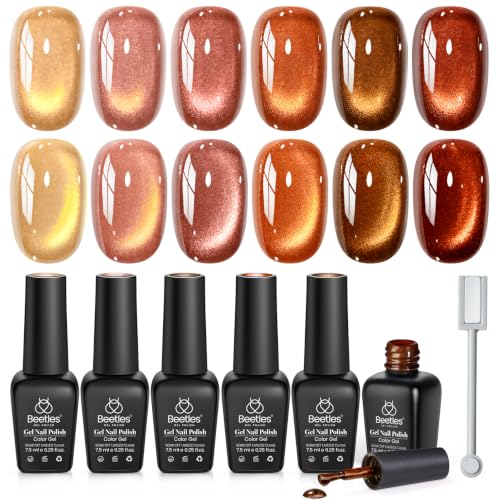 Beetles Fall Cat Eye Gel Nail Polish Set - Gilded Leaves 6 Colors - color: A - Glass Cat Eye | Gilded Leaves
